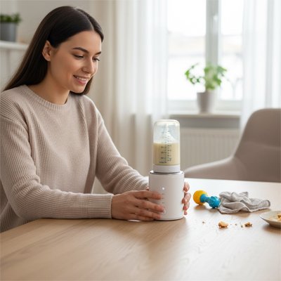 maman attendant son biberon chauffé