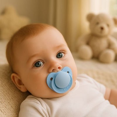 un bebe couche qui suce sa tetine